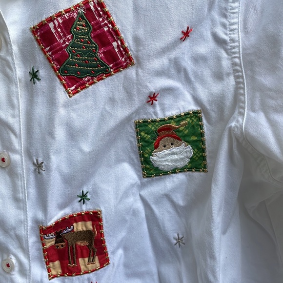 Embroidered ugly Christmas button down shirt - Picture 3 of 7